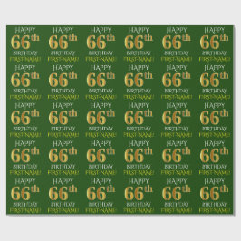 Green, Imitate Gold "HAPPY 66. GEBURTSTAG" Geschenkpapier