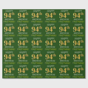 Green, Imitate Gold "HAPPY 94. GEBURTSTAG" Geschenkpapier