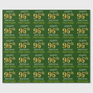 Green, Imitate Gold "HAPPY 96. GEBURTSTAG" Geschenkpapier