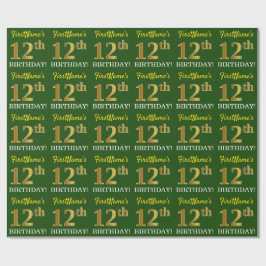 Green, Imitation Gold Look "12. GEBURTSTAG" Geschenkpapier
