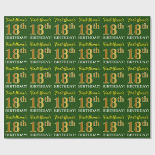 Green, Imitation Gold Look "18. GEBURTSTAG" Geschenkpapier