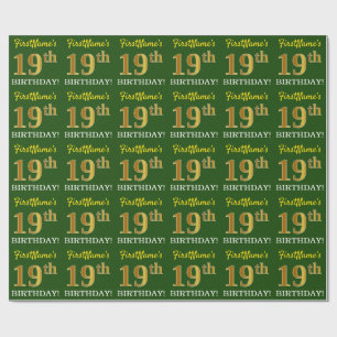 Green, Imitation Gold Look "19. GEBURTSTAG" Geschenkpapier
