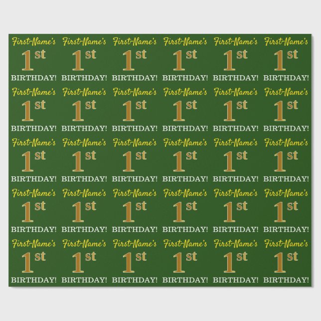 Green, Imitation Gold Look "1. BIRTHDAY" Geschenkpapier (Flach)