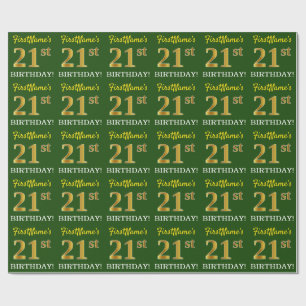 Green, Imitation Gold Look "21. GEBURTSTAG" Geschenkpapier