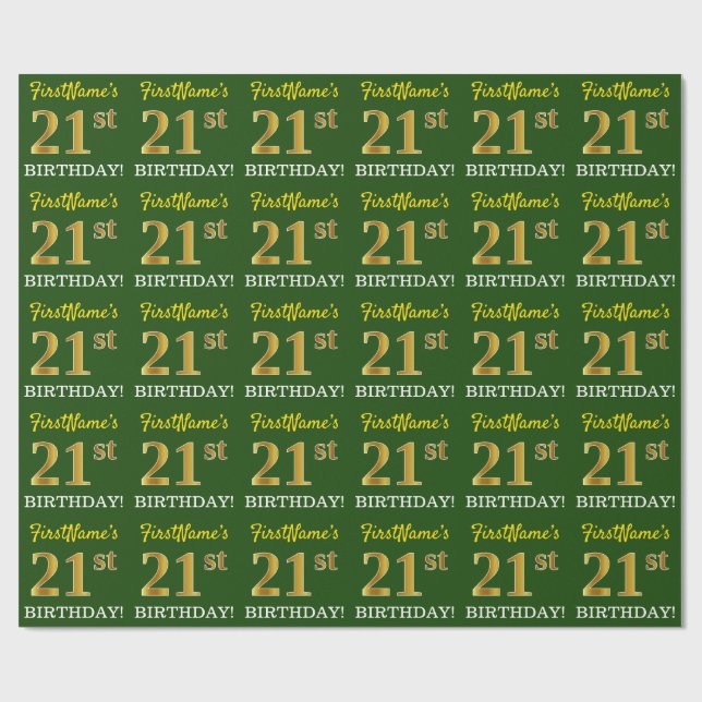 Green, Imitation Gold Look "21. GEBURTSTAG" Geschenkpapier (Flach)