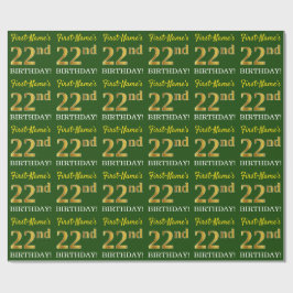 Green, Imitation Gold Look "22. GEBURTSTAG" Geschenkpapier