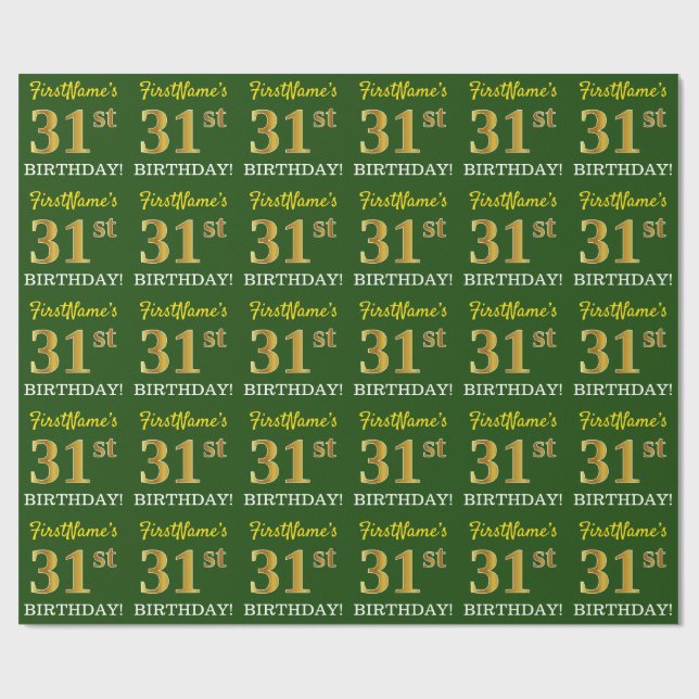 Green, Imitation Gold Look "31. GEBURTSTAG" Geschenkpapier (Flach)