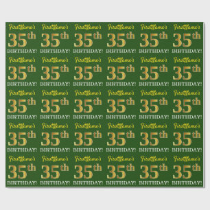 Green, Imitation Gold Look "35. GEBURTSTAG" Geschenkpapier