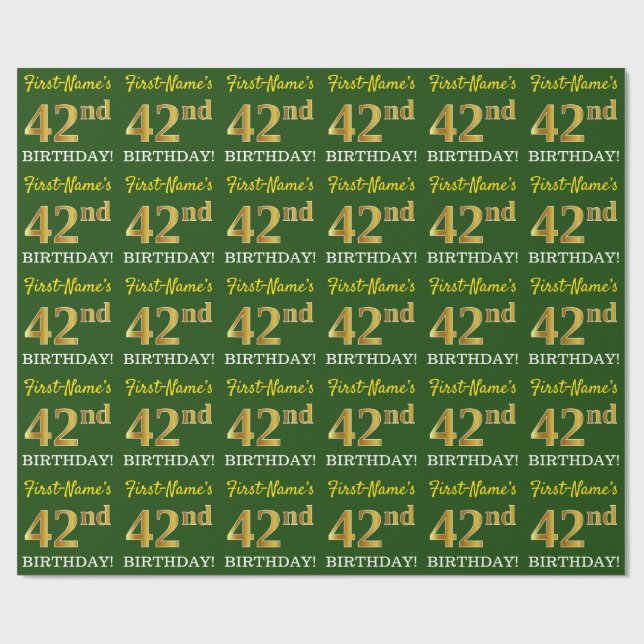Green, Imitation Gold Look "42. GEBURTSTAG" Geschenkpapier (Flach)