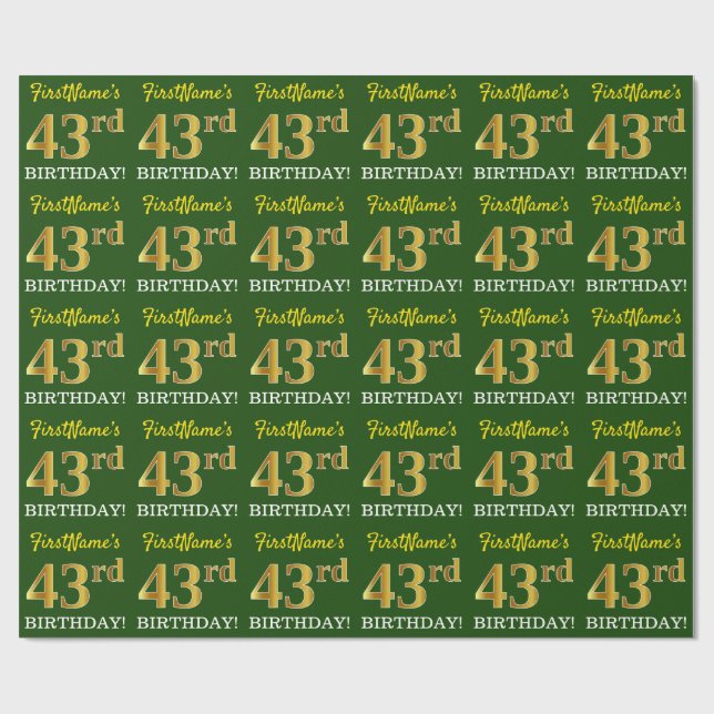 Green, Imitation Gold Look "43. GEBURTSTAG" Geschenkpapier (Flach)