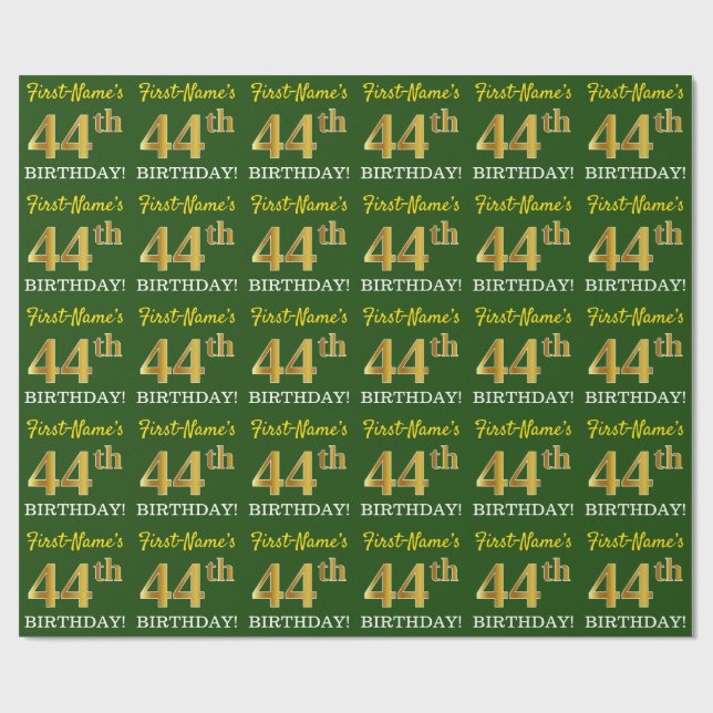 Green, Imitation Gold Look "44. GEBURTSTAG" Geschenkpapier (Flach)