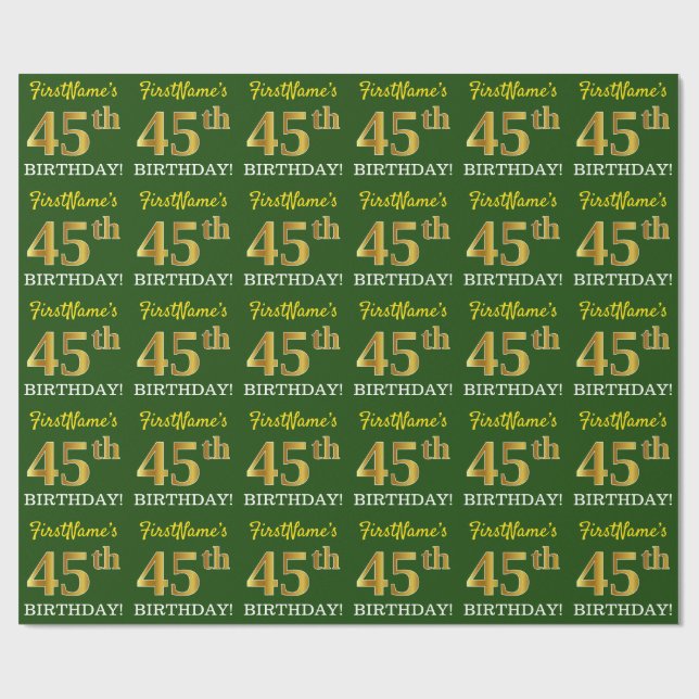 Green, Imitation Gold Look "45. GEBURTSTAG" Geschenkpapier (Flach)
