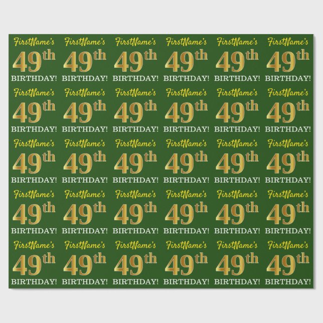 Green, Imitation Gold Look "49. GEBURTSTAG" Geschenkpapier (Flach)