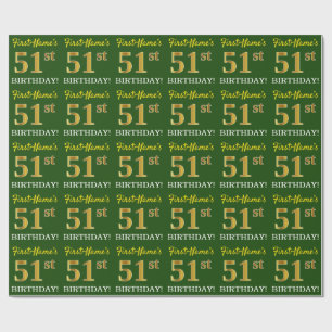 Green, Imitation Gold Look "51. GEBURTSTAG" Geschenkpapier