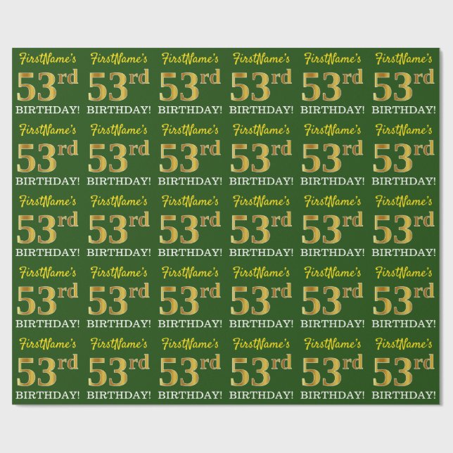 Green, Imitation Gold Look "53. BIRTHDAY" Geschenkpapier (Flach)