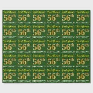 Green, Imitation Gold Look "56. GEBURTSTAG" Geschenkpapier