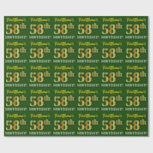 Green, Imitation Gold Look "58. GEBURTSTAG" Geschenkpapier