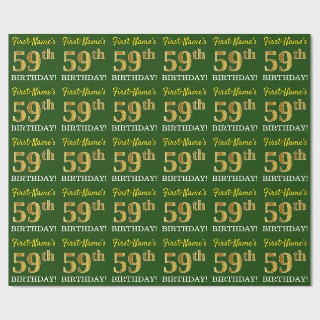 Green, Imitation Gold Look "59. GEBURTSTAG" Geschenkpapier (Flach)