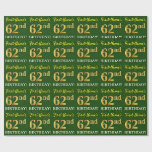 Green, Imitation Gold Look "62. GEBURTSTAG" Geschenkpapier
