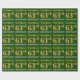 Green, Imitation Gold Look "63. BIRTHDAY" Geschenkpapier