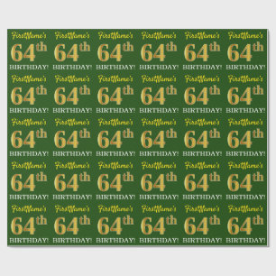 Green, Imitation Gold Look "64. GEBURTSTAG" Geschenkpapier