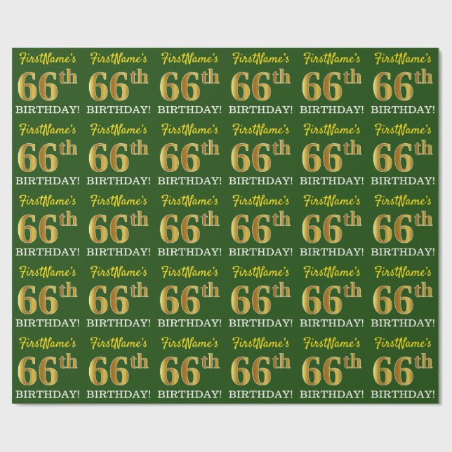 Green, Imitation Gold Look "66. GEBURTSTAG" Geschenkpapier (Flach)