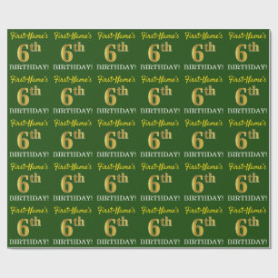 Green, Imitation Gold Look "6. GEBURTSTAG" Geschenkpapier