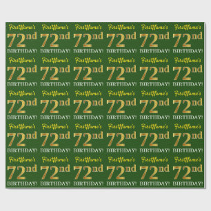 Green, Imitation Gold Look "72. GEBURTSTAG" Geschenkpapier