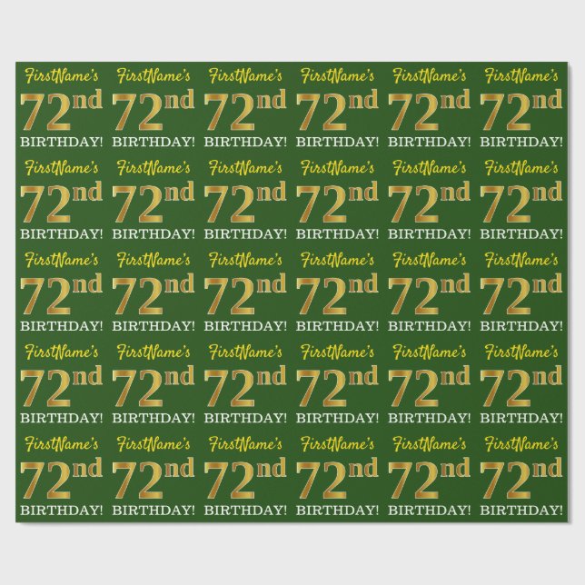 Green, Imitation Gold Look "72. GEBURTSTAG" Geschenkpapier (Flach)