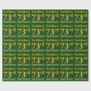 Green, Imitation Gold Look "73. BIRTHDAY" Geschenkpapier