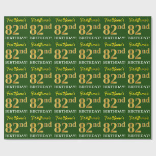 Green, Imitation Gold Look "82. GEBURTSTAG" Geschenkpapier