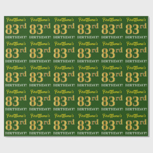 Green, Imitation Gold Look "83. BIRTHDAY" Geschenkpapier