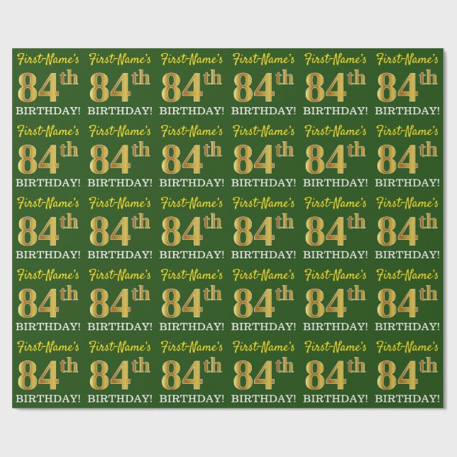 Green, Imitation Gold Look "84. GEBURTSTAG" Geschenkpapier (Flach)