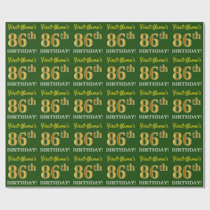Green, Imitation Gold Look "86. GEBURTSTAG" Geschenkpapier