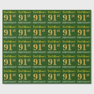 Green, Imitation Gold Look "91. GEBURTSTAG" Geschenkpapier