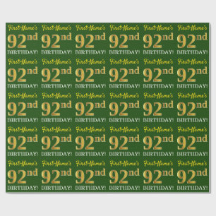 Green, Imitation Gold Look "92. GEBURTSTAG" Geschenkpapier