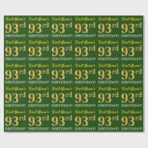 Green, Imitation Gold Look "93. BIRTHDAY" Geschenkpapier