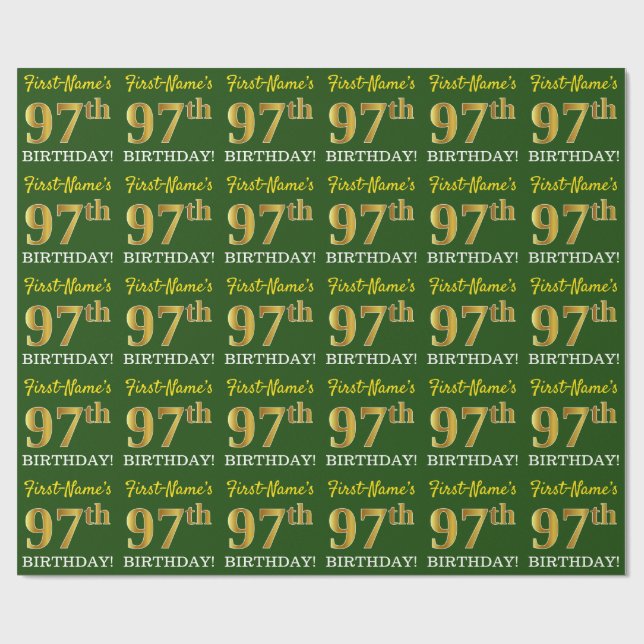 Green, Imitation Gold Look "97. GEBURTSTAG" Geschenkpapier (Flach)