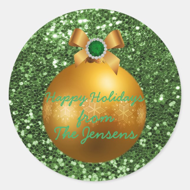 Green Imitats Glitzer Gold Ornament Runder Aufkleber (Vorderseite)