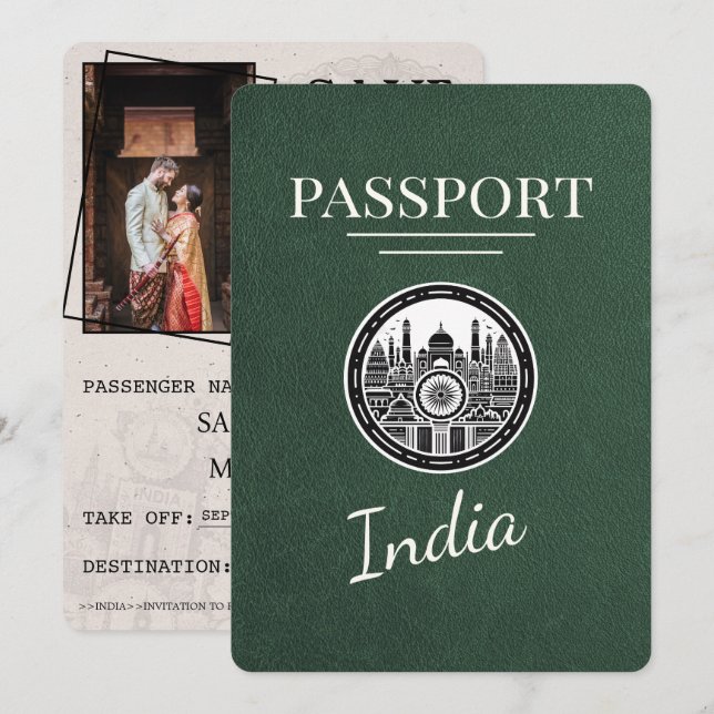Green India Passport Save the Date (Vorne/Hinten)