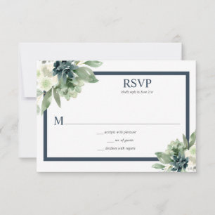 Green & Indigo Blue Watercolor Succulents RSVP Karte