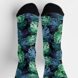 Green & Indigo Tropical Monstera Blätter Socken