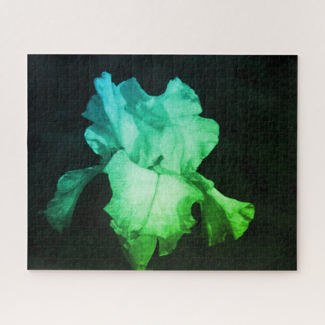 Green Iris Dark Background Floral Foto Puzzle (Horizontal)