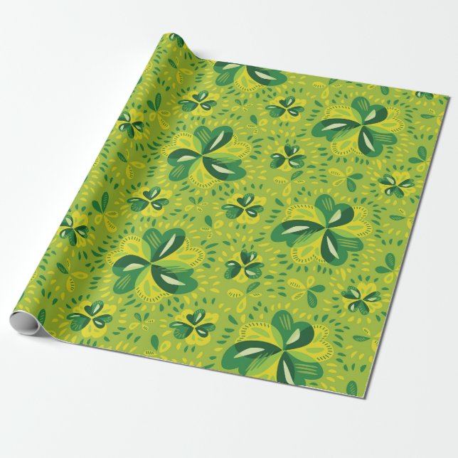 Green Irish Clover Pattern Geschenkpapier (Ungerollt)