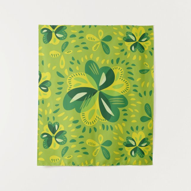 Green Irish Clover Pattern Wandteppich (Vorderseite)