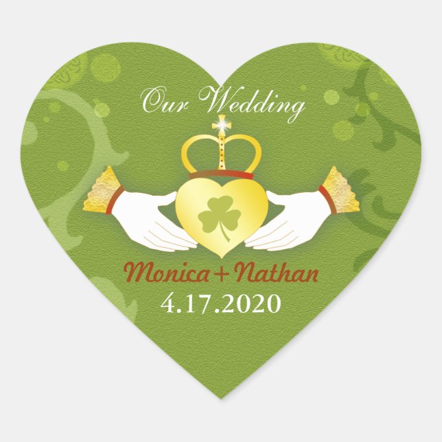 Green Irish Heart Shape Wedding Einladung Herz-Aufkleber (Vorderseite)