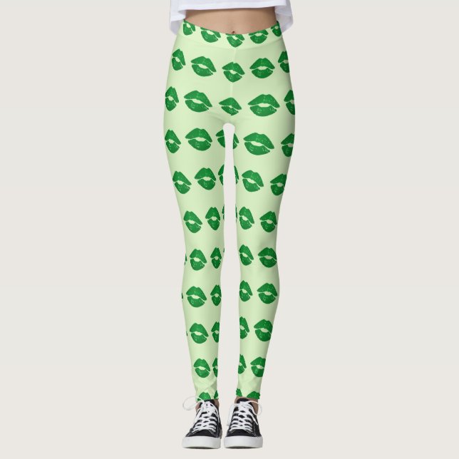 Green Irish Kiss Lipstick Muster St Paddy's Day Leggings (Vorderseite)