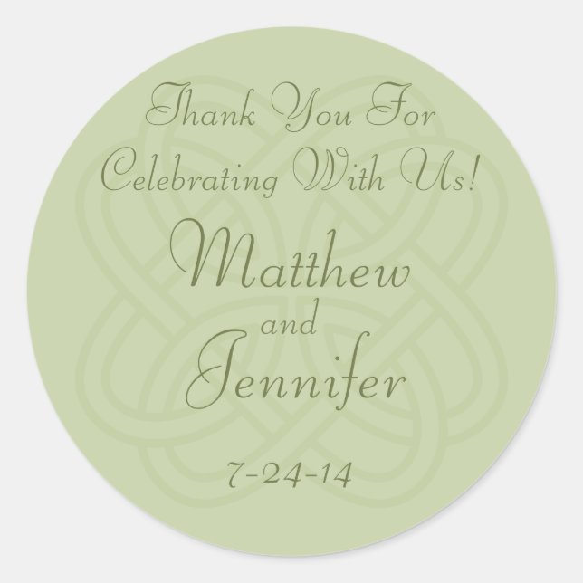 Green Irish Knot Custom Wedding Fevor Labels Runder Aufkleber (Vorderseite)