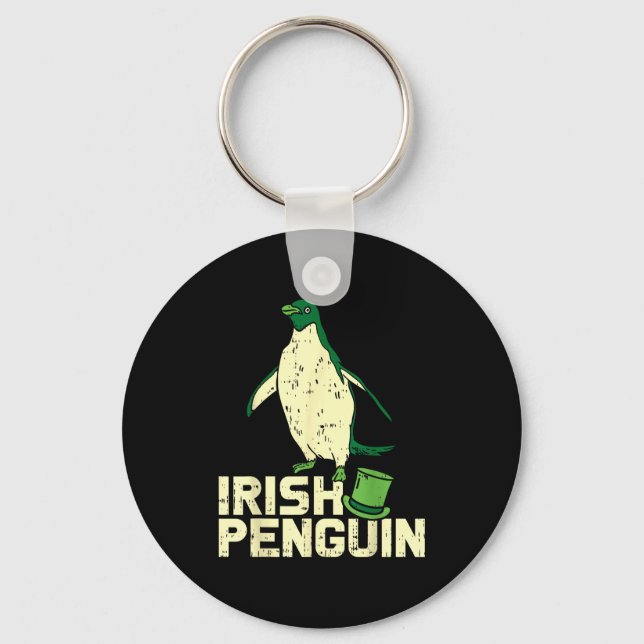 Green Irish Penguin Cute St Patricks Day Animal Lo Schlüsselanhänger (Vorderseite)