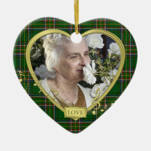 Green Irish Tartan Memorial Heart Foto Weihnachten Keramikornament